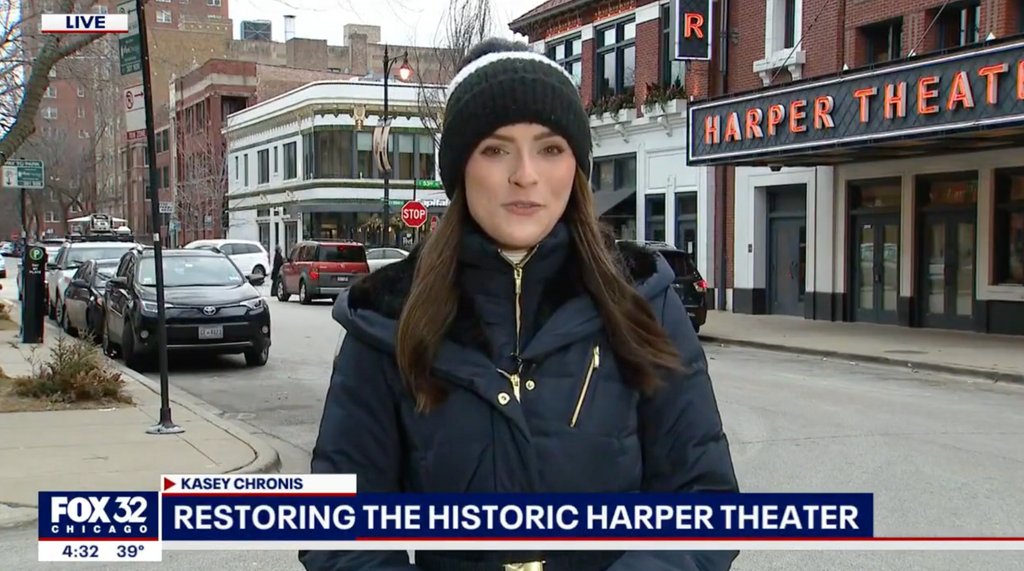 53rdSt's tweet photo. Kasey Chronis from @fox32news met the new #harpertheater owner, Michael Barstow, EVP for Omaha-based @acxcinemas, and got a sneak peek at the restorations currently underway for the theater's spring 2023 reopening in #downtownhydepark.

https://t.co/ODm9ih5qwm https://t.co/OdeuYtK8JR