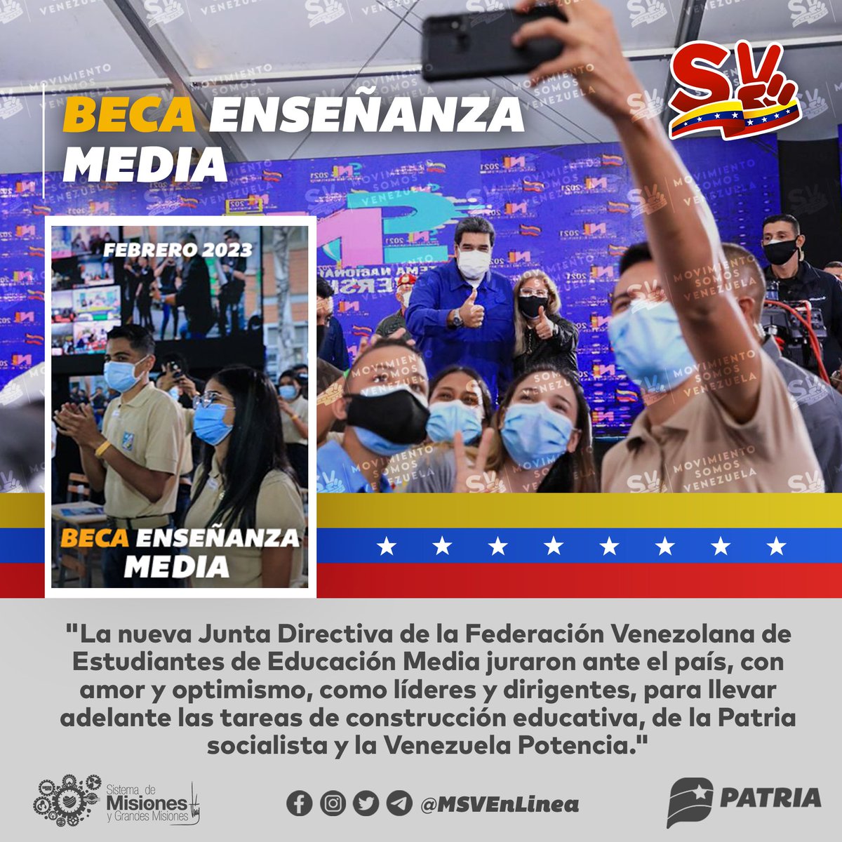 MSVEnLinea's tweet photo. 🚨 #ÚLTIMAHORA || Inicia la entrega del Bono Beca Enseñanza Media (Febrero 2023) enviado por nuestro Pdte. @NicolasMaduro a través del Sistema @CarnetDLaPatria. 

#15Feb #CeseALasSanciones https://t.co/VBe5JotBo3