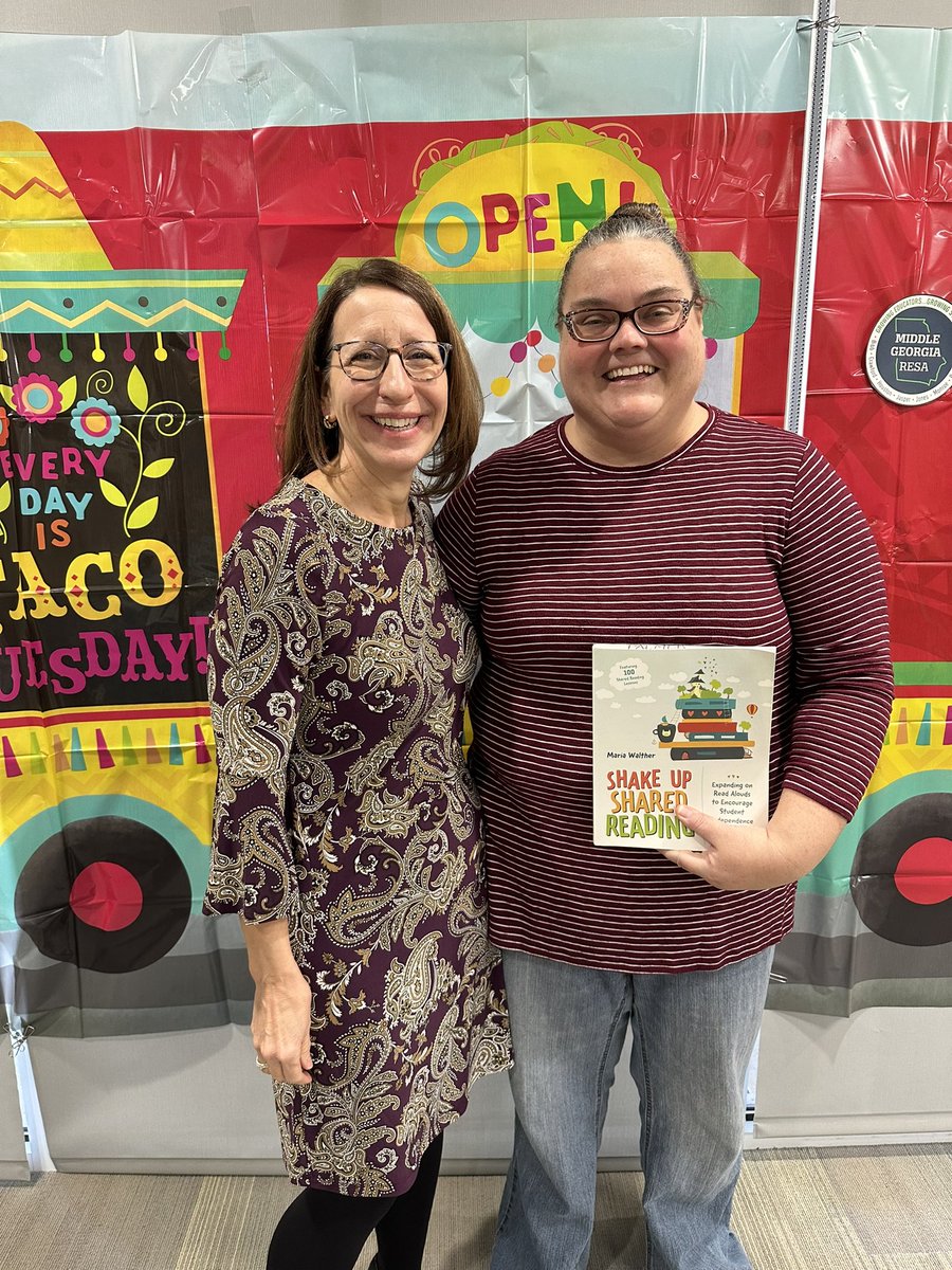 thenerdycoach's tweet photo. Had the privilege of learning from @mariapwalther today on the topic of Shared Reading. We were given a copy of her book and 13 picture books to use as well! Thank you Middle GA RESA PL!!! @Hall_Schools and @rhayes_hayes I can’t wait to share with you! https://t.co/5KuCStZ4fv