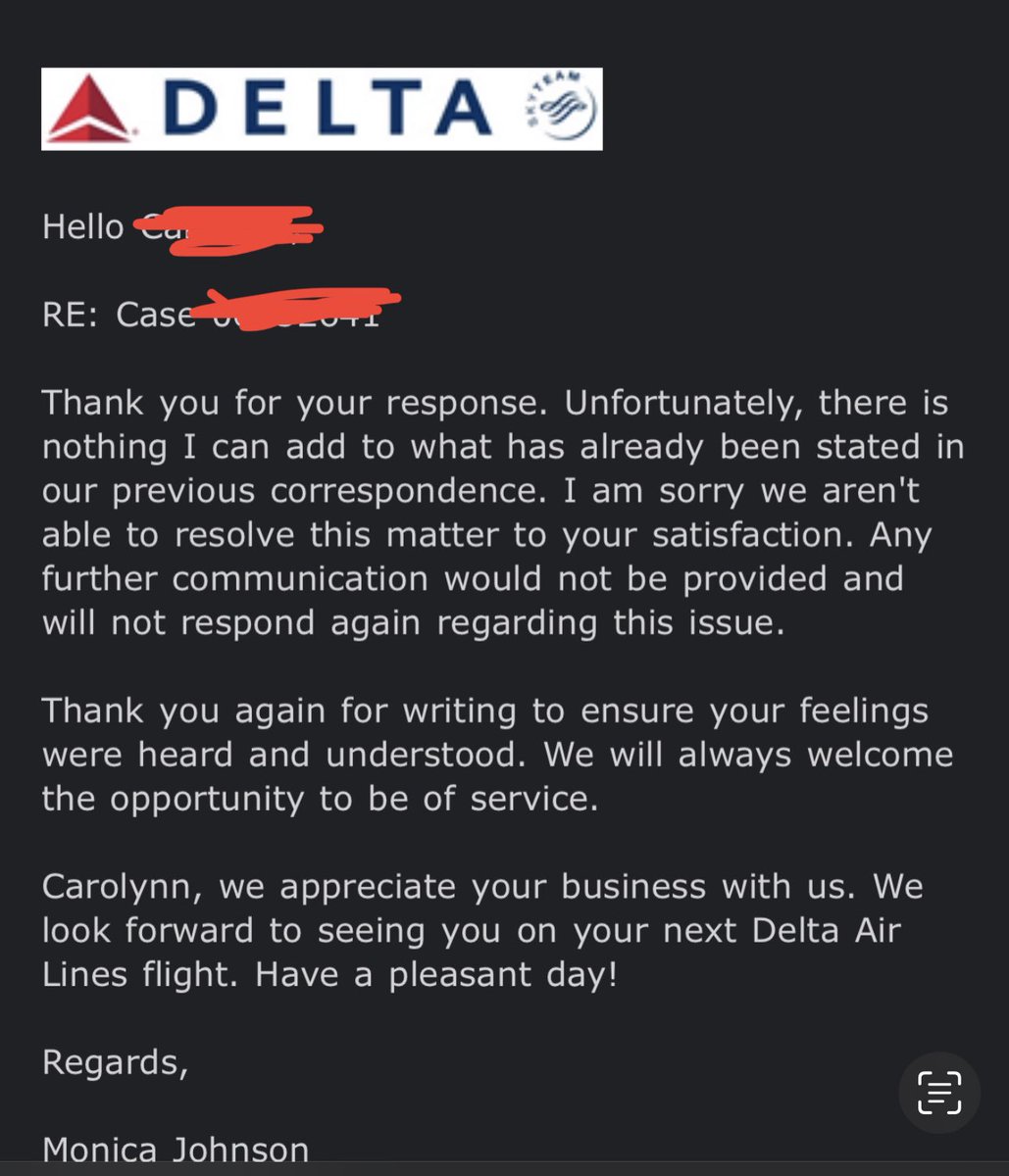 TheArzeicle's tweet photo. @Delta Thanks for the help Cammie this is what you turned us over to. @Delta https://t.co/KPZBIuLeEx