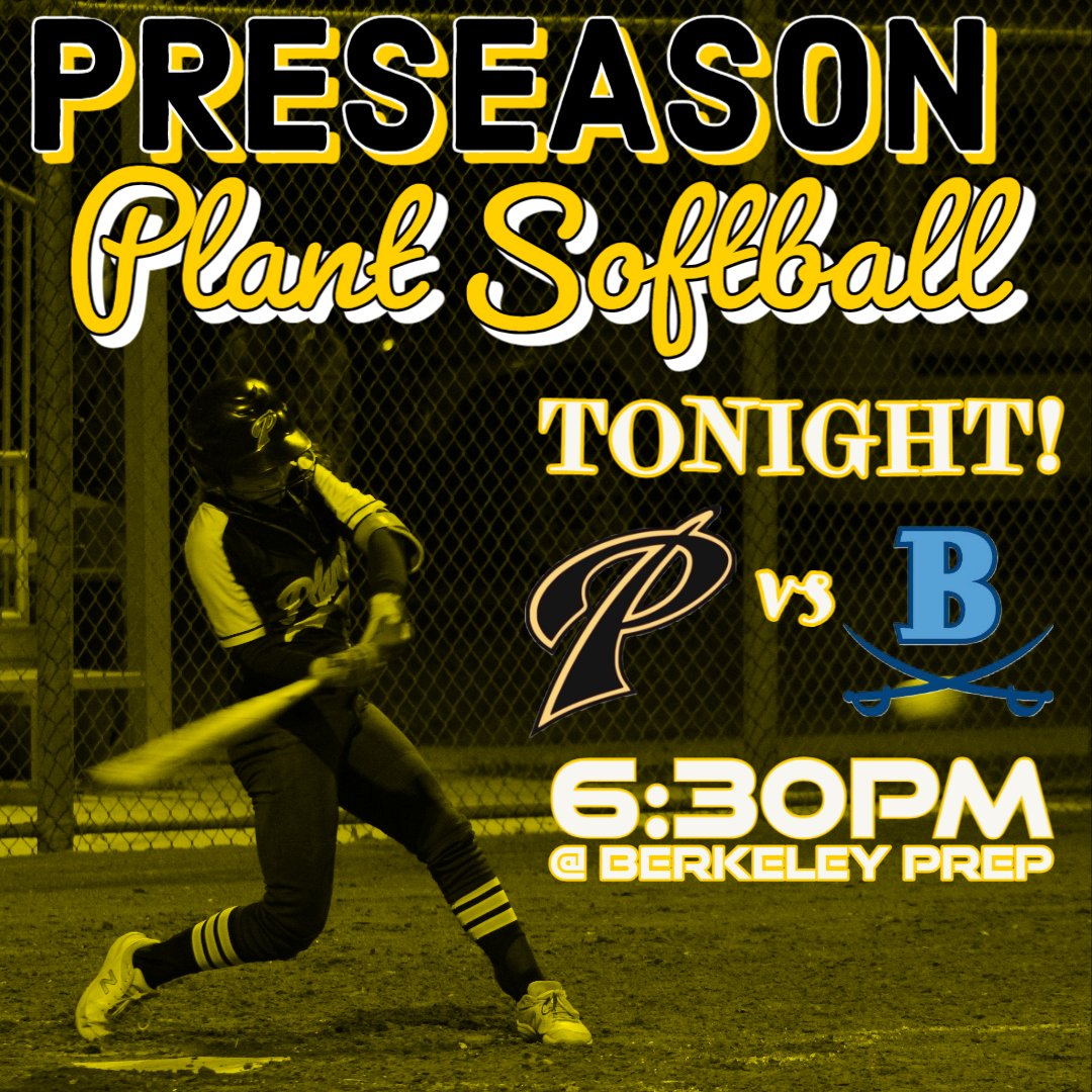 VarsityPlant's tweet photo. 🐾Preseason part deux - TONIGHT @BerkeleyPrep 
@PlantHighSchool @pop_phsnews @PlantHighSports @phsathleticfdn @PHSGoldRush @Biggamebobby @WTurner247 @BMFastpitch @Andy_Villamarzo @MaxPreps https://t.co/JsJuLB8mDY