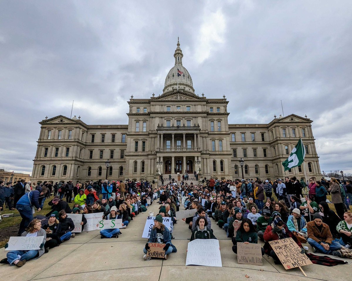 What a powerful photo. Michigan State University students demanding that this must not be the new normal. MSU students demanding that we shouldn’t have to live like this &amp; fear if we’ll be the next victims of mass shooting. Students demanding action — not empty promises.