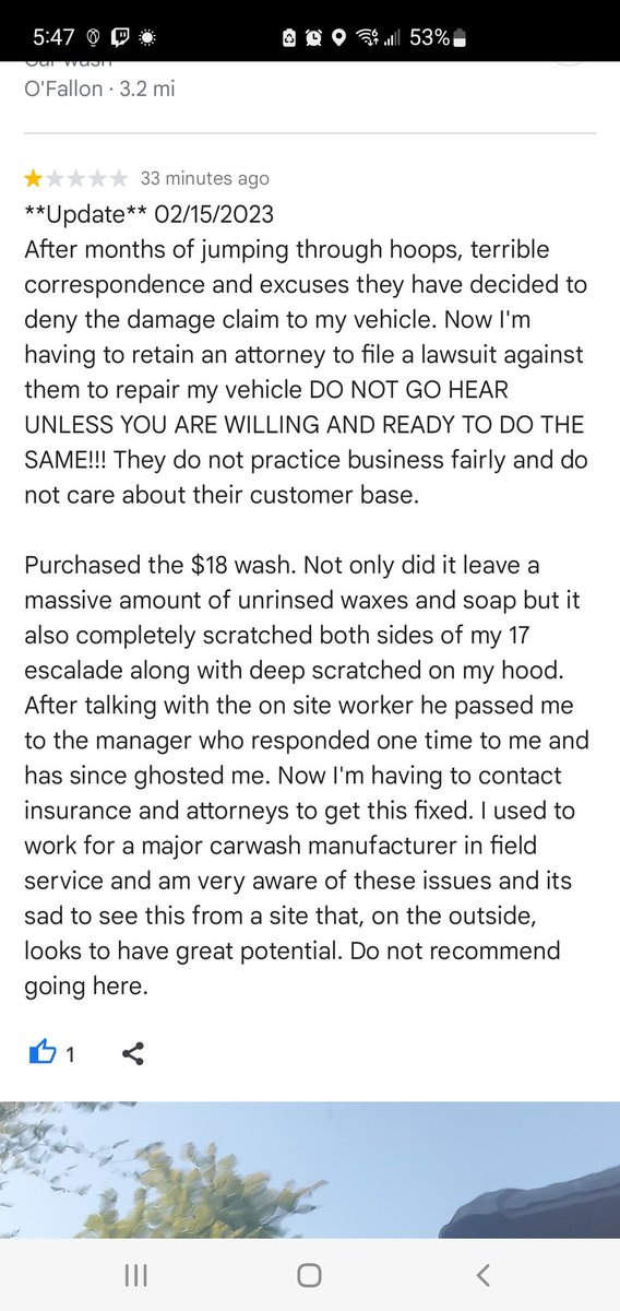Goldenkeeper39 (@keithburley3) on Twitter photo <a href="/RainstormWash/">Rainstorm Car Wash</a> O'Fallon, IL
My review from this location. Please respond if you have similar issues and would like in on legal assistance <a href="/RainstormWash/">Rainstorm Car Wash</a> O'Fallon, IL
My review from this location. Please respond if you have similar issues and would like in on legal assistance