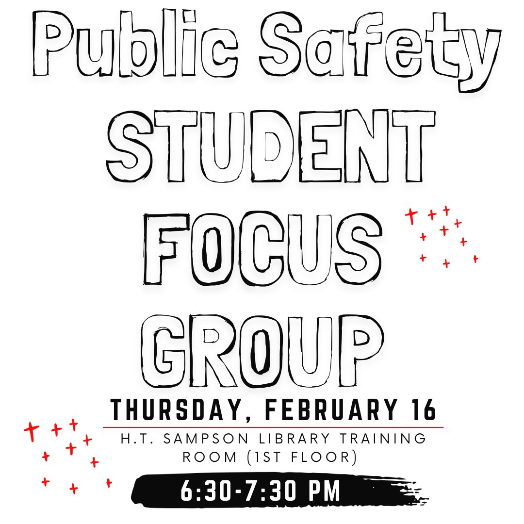JSUSGA's tweet image. Have opinions about campus safety? Want answers to your questions? Join SGA and Public Safety TOMORROW for a student focus group! Chief Horton and his team will be there to listen to YOU. Refreshments provided!
