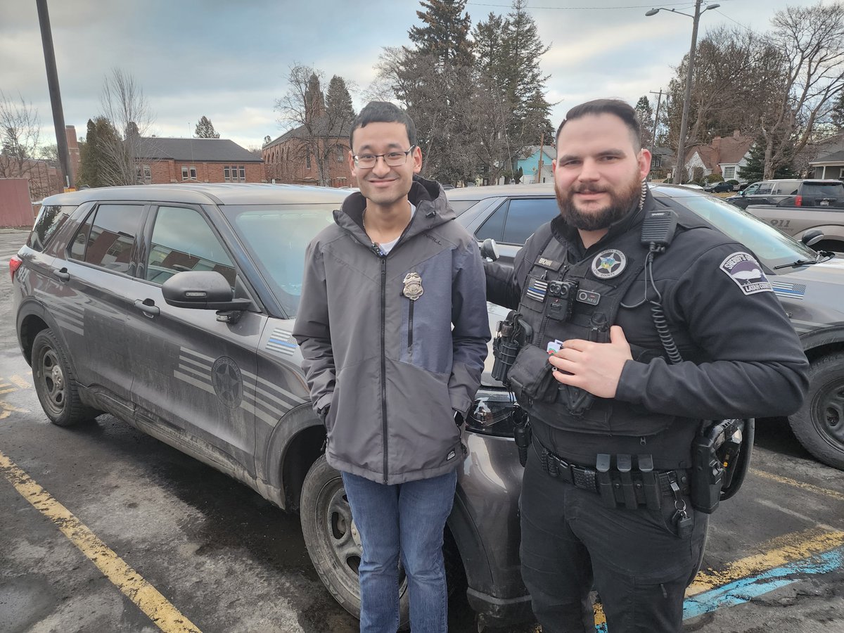 wsuceshs's tweet photo. Thank you to @LatahCountySO for deputizing &amp; giving a ride-along to @wsuroar
student Nilesh Shrestha. Nilesh is originally from Moscow so he was so stoked. Deputy Cody Brown even let Nilesh run the radar gun and that may be Nilesh' highlight for 2023 😎! #CommunityPartnerships https://t.co/389oHrOcu7