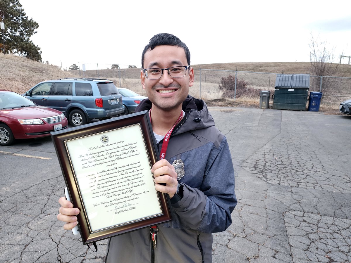 wsuceshs's tweet photo. Thank you to @LatahCountySO for deputizing &amp; giving a ride-along to @wsuroar
student Nilesh Shrestha. Nilesh is originally from Moscow so he was so stoked. Deputy Cody Brown even let Nilesh run the radar gun and that may be Nilesh' highlight for 2023 😎! #CommunityPartnerships https://t.co/389oHrOcu7