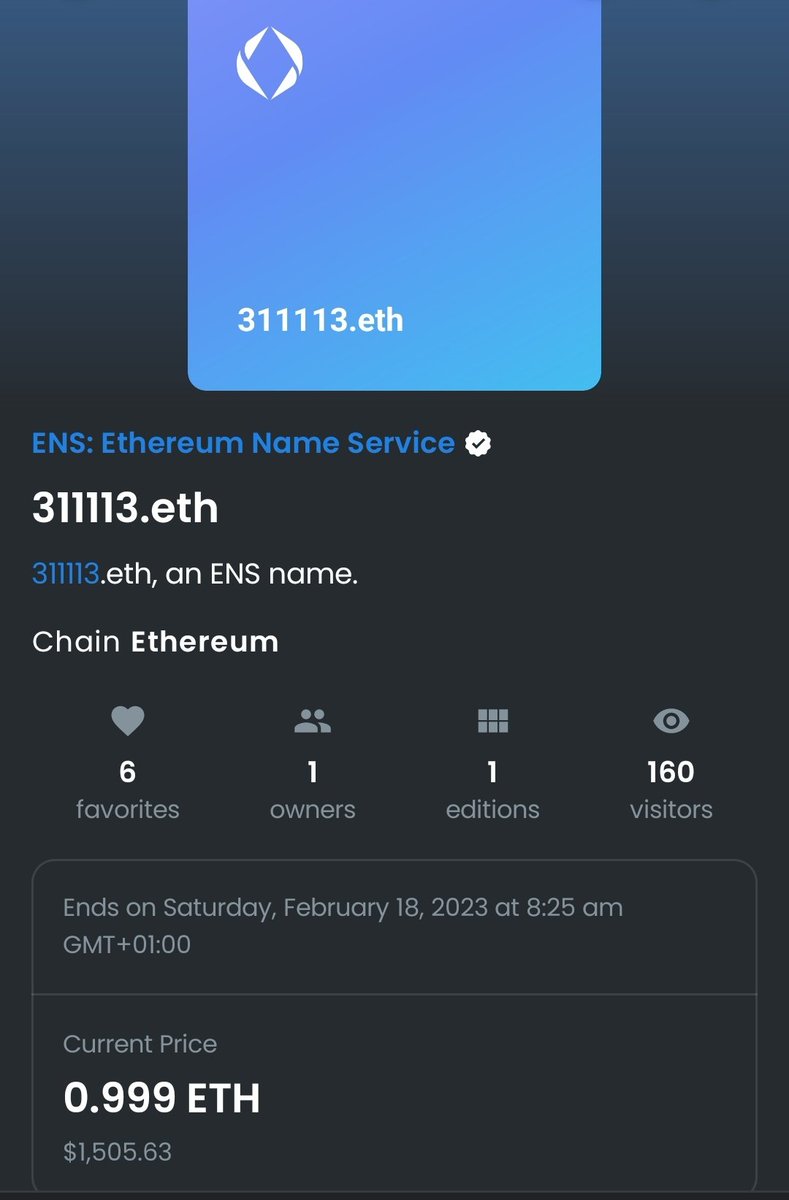 AfroGodEth's tweet photo. Listed for 0.99eth. Only 100 of this beautiful palindrome in the entire 6digits
#6digits #ens #digits #ensmaxis #ensdomain #6digit https://t.co/m4vzckeXTw