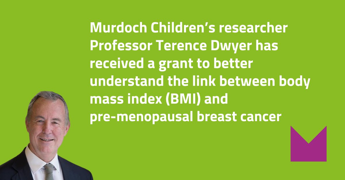 Murdoch Children's Research Institute (MCRI) (@mcri_for_kids) on Twitter photo MCRI Prof <a href="/TerenceDwyer1/">Terence Dwyer</a> has received a grant to better understand the link between #bodymassindex and pre-menopausal #breastcancer. He aims to explore how low #childhood weight increases the risk of developing #breastcancer later in life.
Read more: mcri.edu.au/news-stories/r… MCRI Prof <a href="/TerenceDwyer1/">Terence Dwyer</a> has received a grant to better understand the link between #bodymassindex and pre-menopausal #breastcancer. He aims to explore how low #childhood weight increases the risk of developing #breastcancer later in life.
Read more: mcri.edu.au/news-stories/r…
