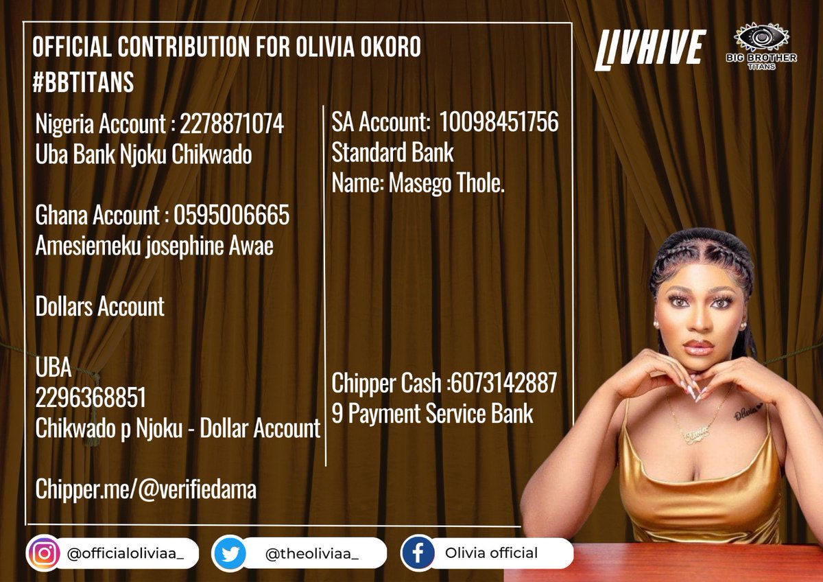 bigmama_Hive's tweet photo. Pls let's contribute#Livhives
#bbtitans
#SaveOlivia
#VoteJuiovla
Anything is not small. https://t.co/crq0Az7sx2