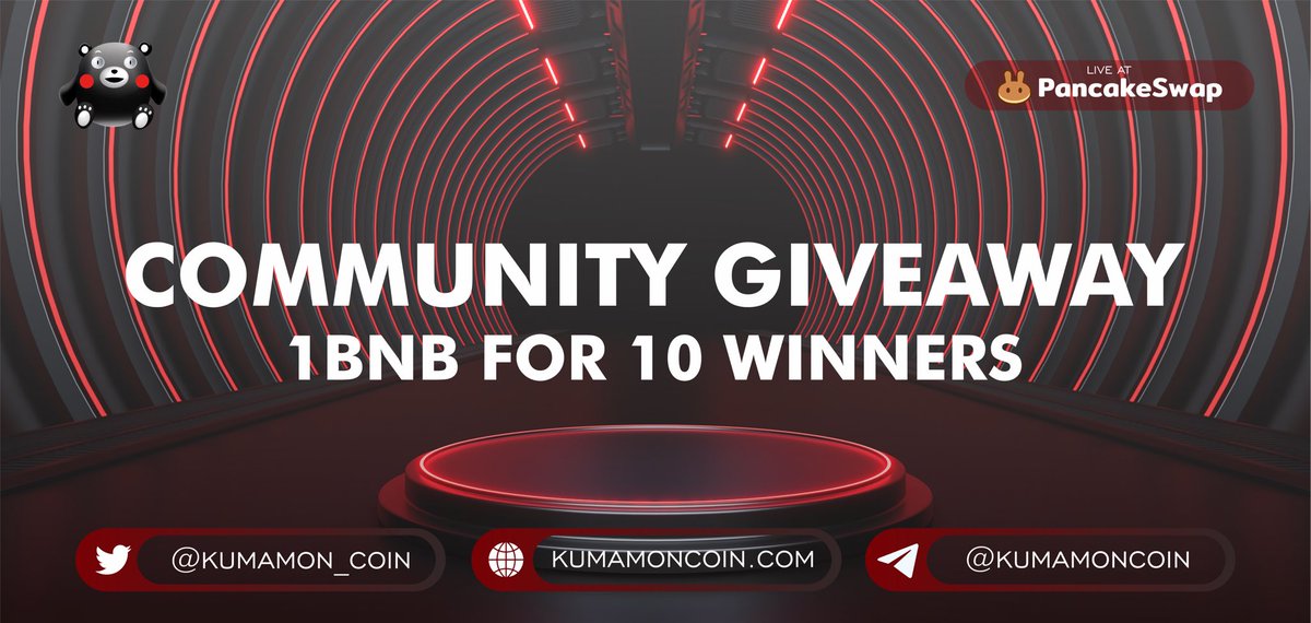 Kumamon_Coin's tweet photo. KUMAMON #GIVEAWAY 🎁

Rules :
1. Follow @Kumamon_Coin
2. Join Telegram Group https://t.co/HNgxCOfFaA
3. Like, Retweet and tag 2 friends!

🎁 1 #BNB  for 10 Winners
⏰ 24 Hours

#Stealth #Airdrop #Kumamon #PancakeSwap #Launch #Kuma #BSC #BSCGemsAlert https://t.co/7TLdIchWz1