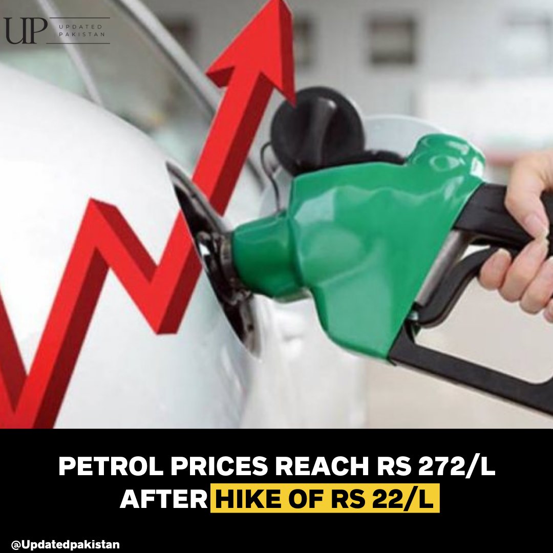 UpdatedPakistan's tweet photo. Petrol prices have reached RS 272 per liter after RS 22 hike
while diesel prices have reached RS 280 per liter after recent hike of RS 17
#inflation #PakistanEconomy #PakistanEconomicCrisis #ishaqDar #StockMarket #PetrolDieselPrice #petrolprice #Petrol #diesel #dieselprice https://t.co/nsZfHyNxEy