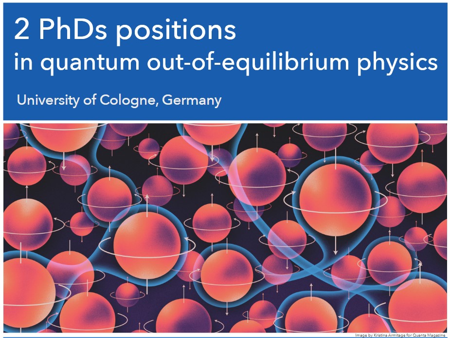 ML4Q_cluster's tweet photo. 📢We are recruiting!
The Qhaos group led by @SPappalardi is moving to #ML4Q and @UniCologne this April and is looking for 2 #PhDstudents in the field of #manybodydynamics, #statistical_mechanics and #quantum_information.
👉go to the job ad: https://t.co/3enNelJ0rL… https://t.co/jKHNaNEh4K