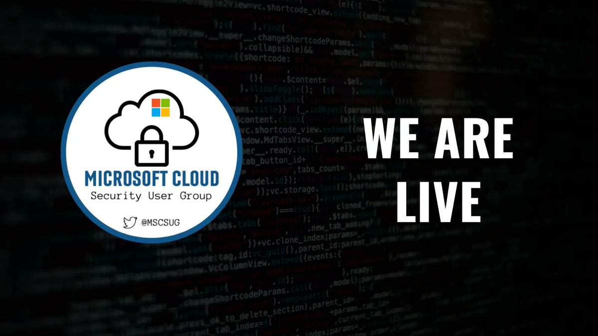 We are now live:

If you haven't registered you can still join us via - buff.ly/3XDIv9n

 #MSCSUG #CloudSecurity #MicrosoftSecurity  #LiveNow