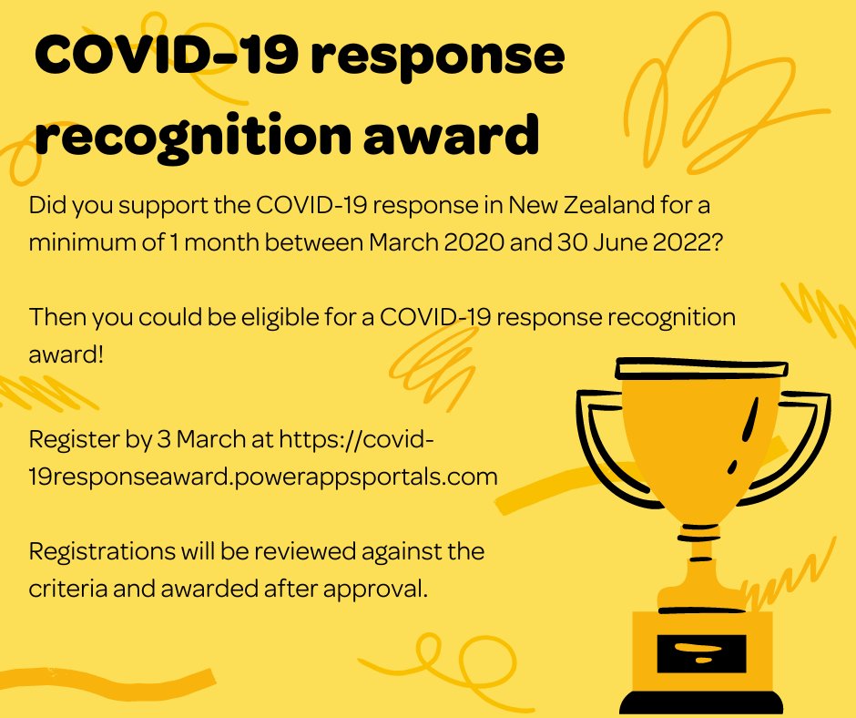 HNZSouthern's tweet photo. #COVID19 Response Recognition Award registrations are now open!
More information about the award can be found here: https://t.co/U28M7rsXVA
#TeWhatuOra #COVID19Response #Support #Recongnition https://t.co/eGrKHoRZxz