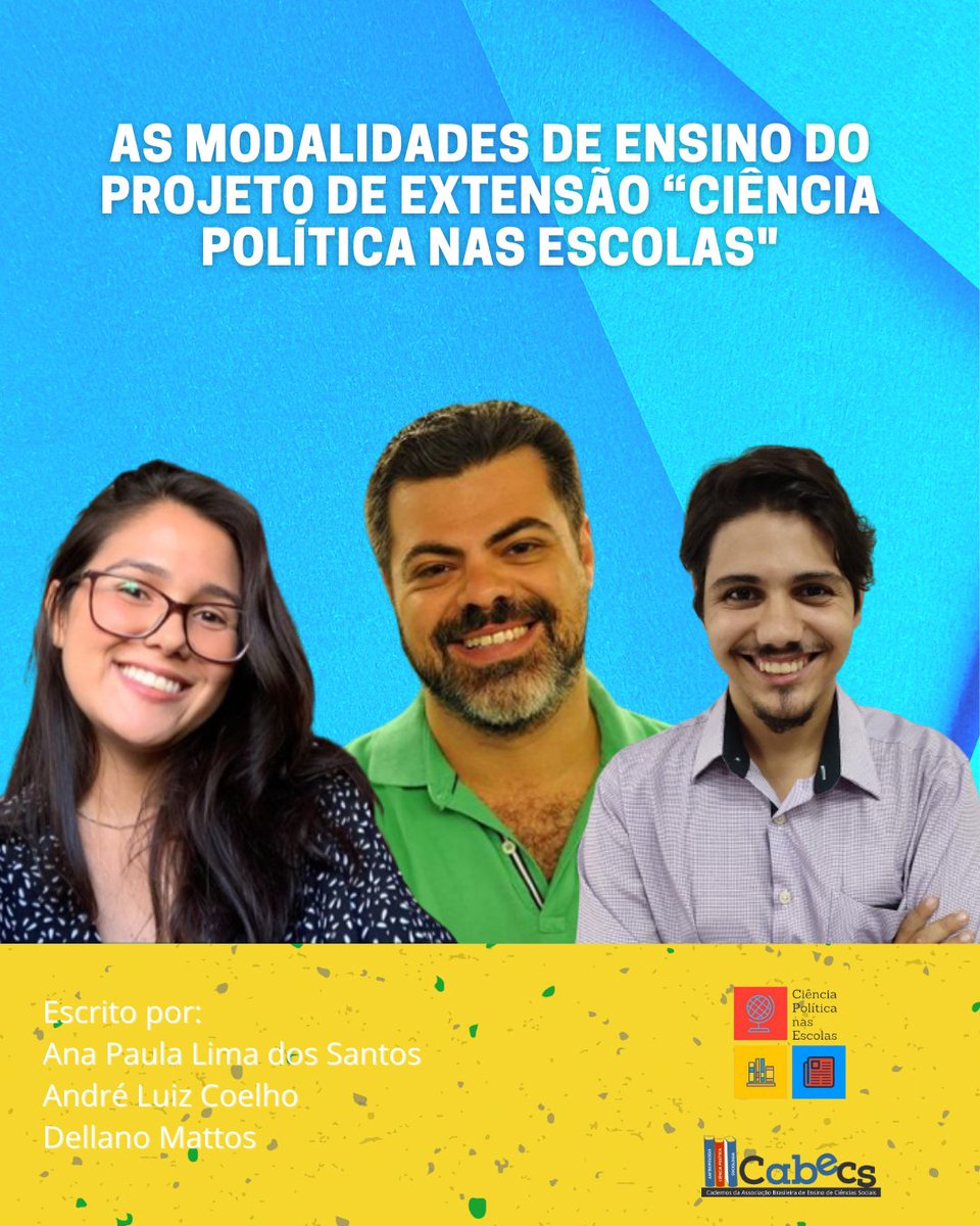 cpnasescolas's tweet photo. O Professor André Coelho, um dos coordenadores do projeto, e os voluntários Dellano e Ana Paula publicaram um artigo no Dossiê "Ensino de Ciência Política", dos Cadernos da Associação Brasileira de Ensino de Ciências Sociais. 

https://t.co/LtKpbRF6WD https://t.co/rZLMi3V2oO