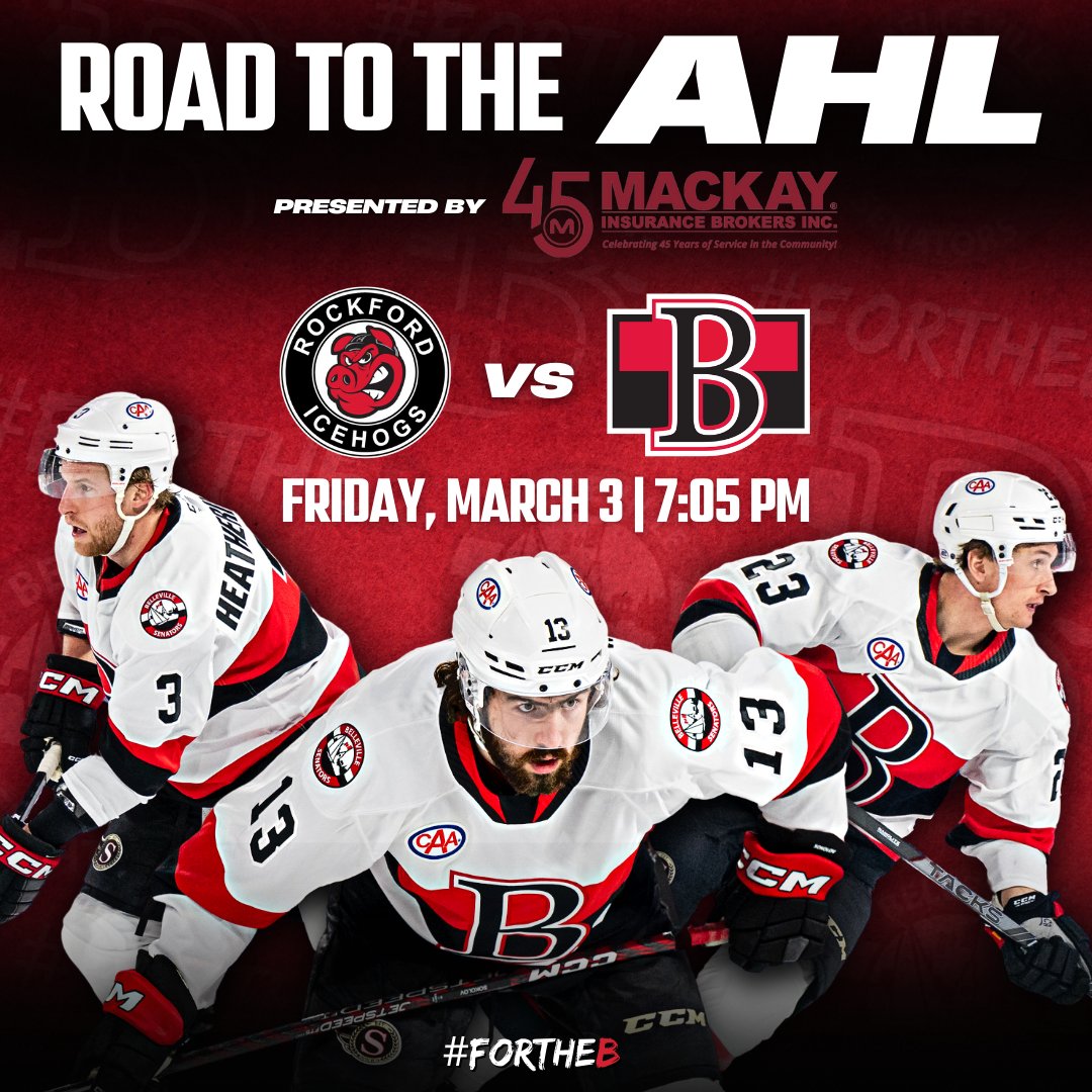 PRESS RELEASE: Belleville Sens and <a href="/mackayinsurance/">mackayinsurance</a> team up for “Road to the AHL Night” on March 3rd.

📰 bit.ly/3YS4avL

#ForTheB