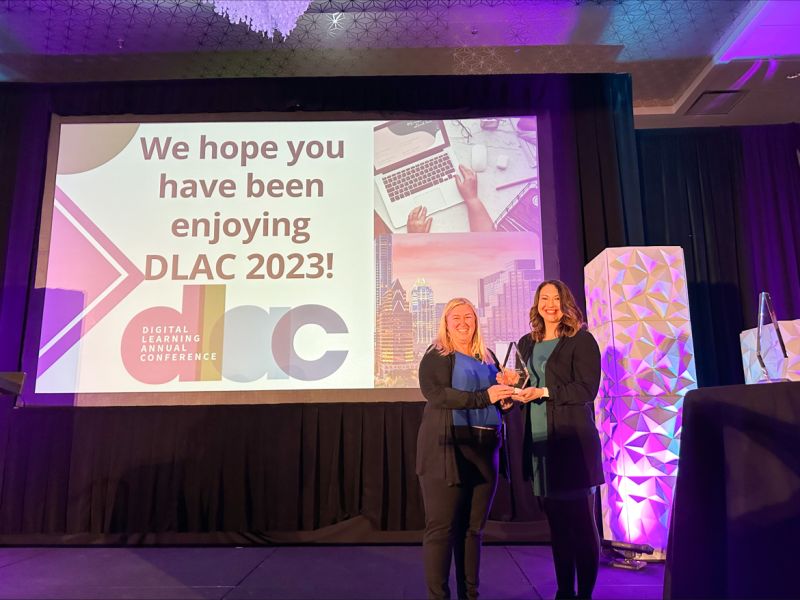 FlexPointEdu's tweet photo. We are thrilled to celebrate @FLVS &amp; #FlexPointEdu Director of Accountability, Research, and Measurement, Dr. April Fleetwood, recipient of the 2023 @theDLCedu Research Impact Award! #DLAC23 https://t.co/9tKQ1vX2IM