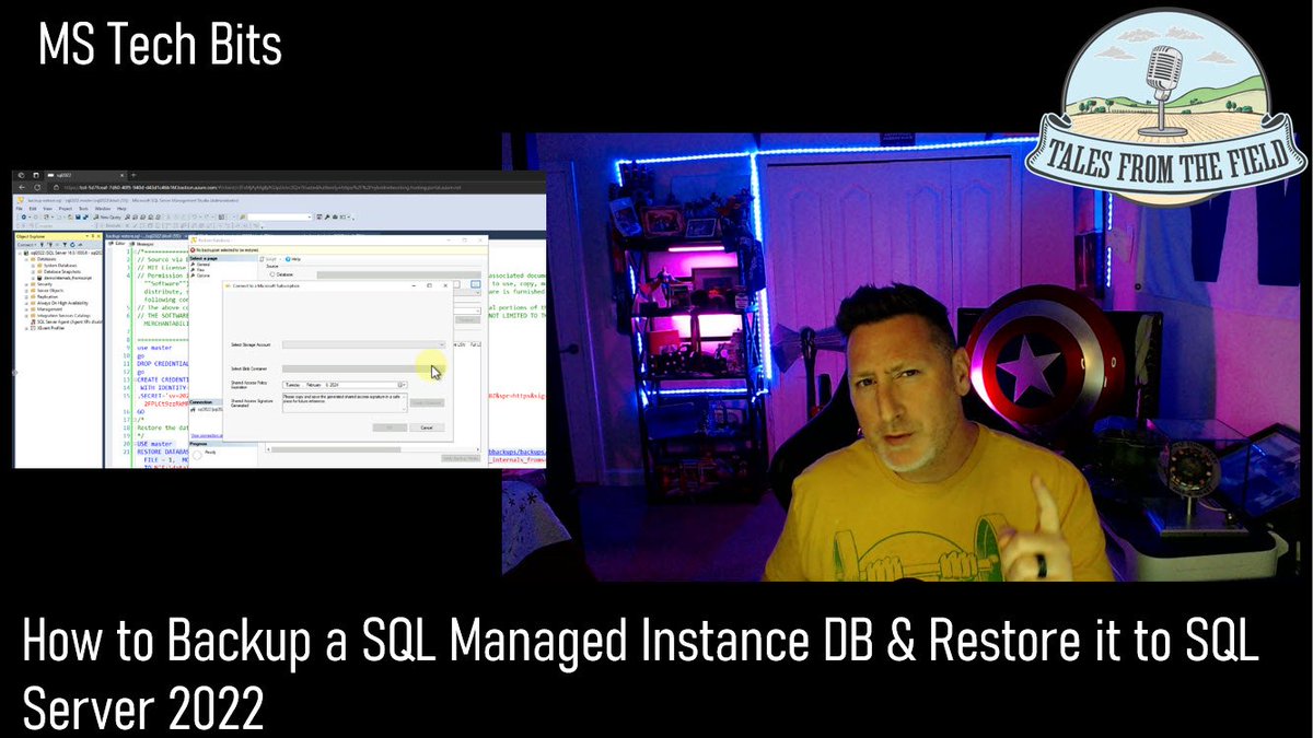 TalesftField's tweet image. Our MS Tech Bits is now Live!  @SQLBalls walks us through How to Backup a SQL MI Database &amp;amp; Restore it to #SQLServer2022 

Link: youtu.be/uU0hsgs_JFc

cc @NikoNeugebauer @AzureSQL @JoshLuedeman @neeraj_jhaveri @nodestreamio