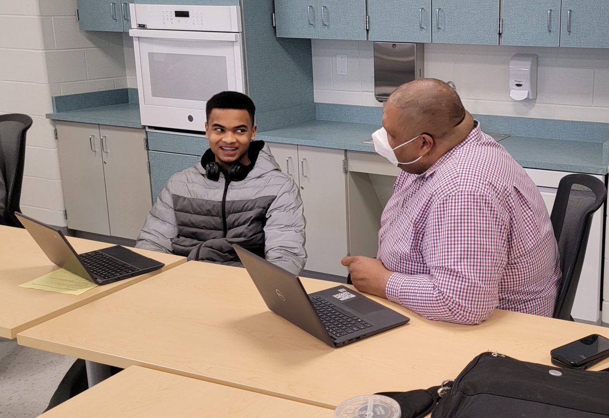LTI sophomore Marcus Lewis meeting with Dr. Rubens to discuss  progress on MYP Personal Project
