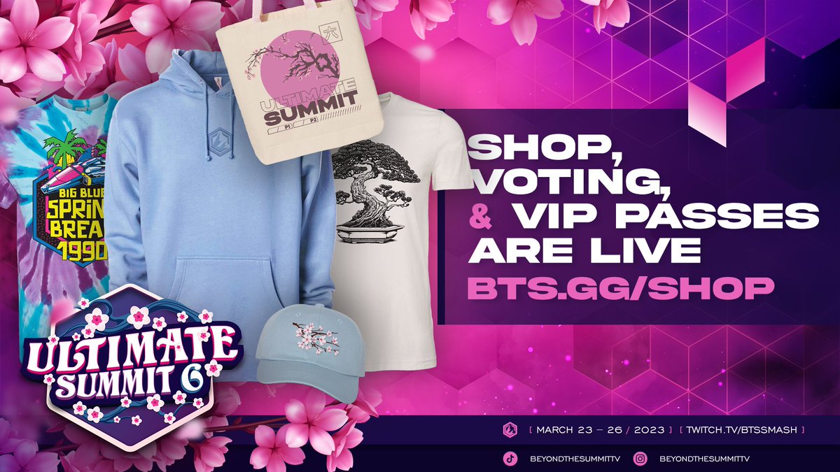 BTSsmash's tweet photo. 🎉 IT'S TIME 🎉

The #UltimateSummit 6 Shop is OPEN, which means voting is live and VIP passes are now available. 

Go check out the merch and vote for YOUR 🫵 favorite player!

🛒 https://t.co/7n75Fxc1Xt https://t.co/xfUcWwI1KB