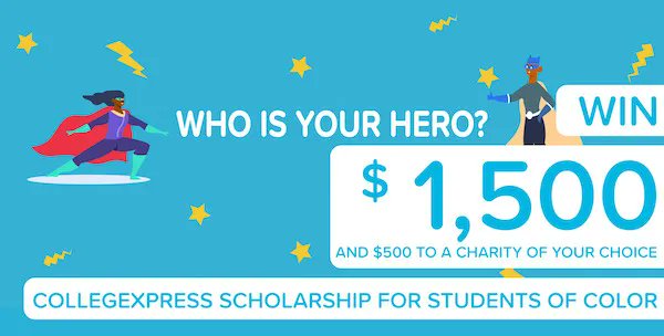 CXCounselors's tweet image. Get #studentsofcolor entered in our Who's Your Hero #scholarship well ahead of the March 31 deadline! buff.ly/3VfmJaN 
Prize: $1,500 + $500 to a charity of choice
Who can apply: Students ages 13 and up, new and current users
#collegecosts #financialaid #scholarships