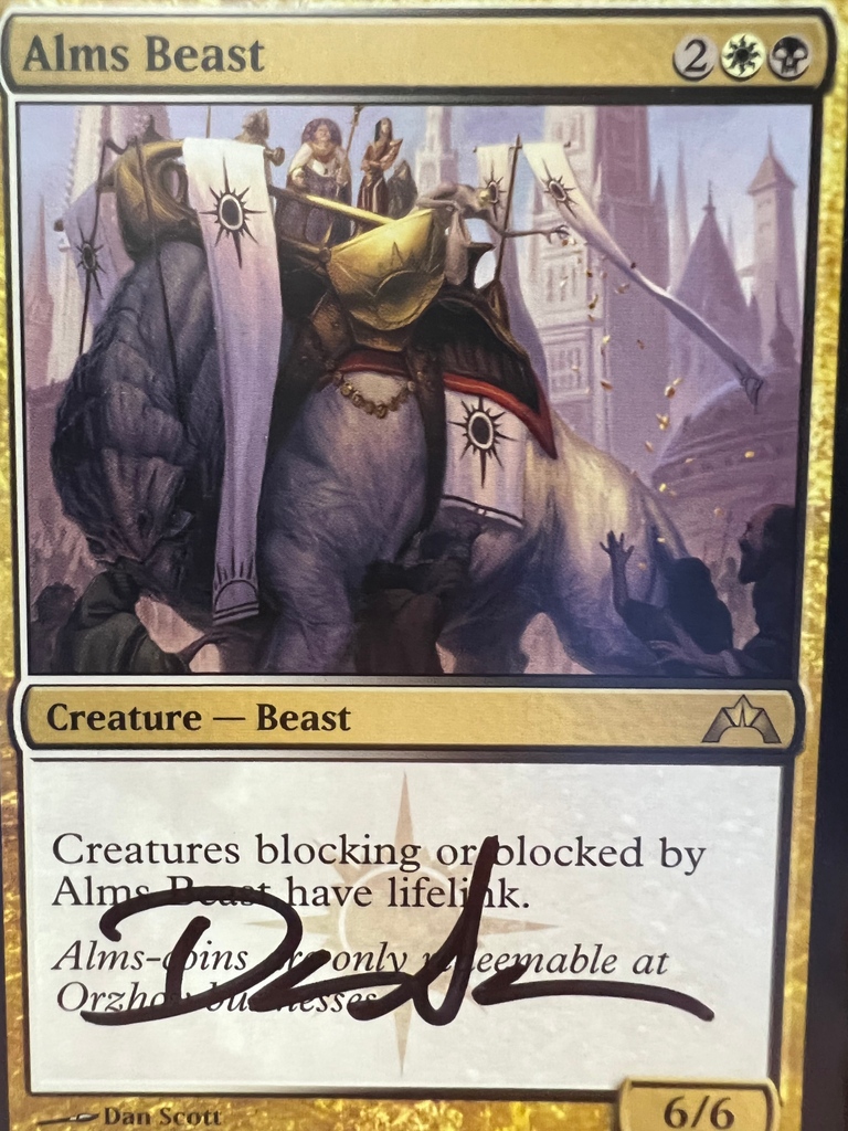 Gathering4Magic's tweet image. Alms Beast signed by @danscottart Its a big body for 4 mana, is the tradeoff worth it?

#MTG MTGart #signedcards