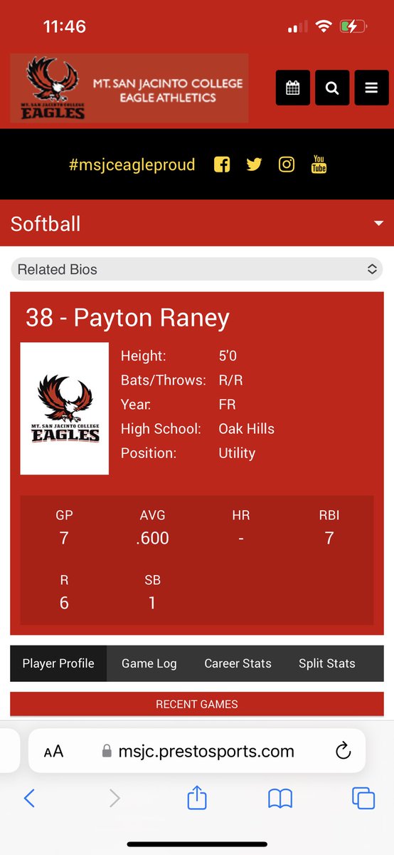 Congratulations Payton Raney !! My San Jacinto college Eagles. Freshman doing her thing, KILLING IT💪 #E1alumni <a href="/payton/">Payton</a>.raney