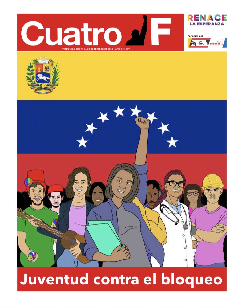 PartidoPSUV's tweet photo. ¡Juventud contra el bloqueo! 

Edición Nº 347 del semanario del PSUV, @CuatroFWeb. 

Descargue y comparta a través del siguiente enlace: https://t.co/uFg3jG9zRe  

@NicolasMaduro
https://t.co/E7pk2xQ7yc