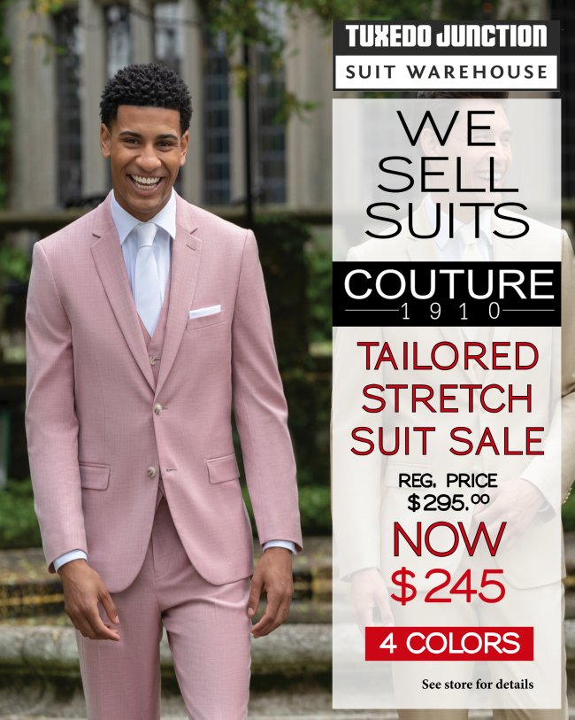 TuxedoJunction1's tweet photo. What's new for 2023!?

How about our new line of "Shark Skin🦈" Slim fit suits, modeled by our very own "Jimmy Tux"!

Try it in blue🔵, too!
Available at all TJ locations! https://t.co/IM4OPqjLJ6