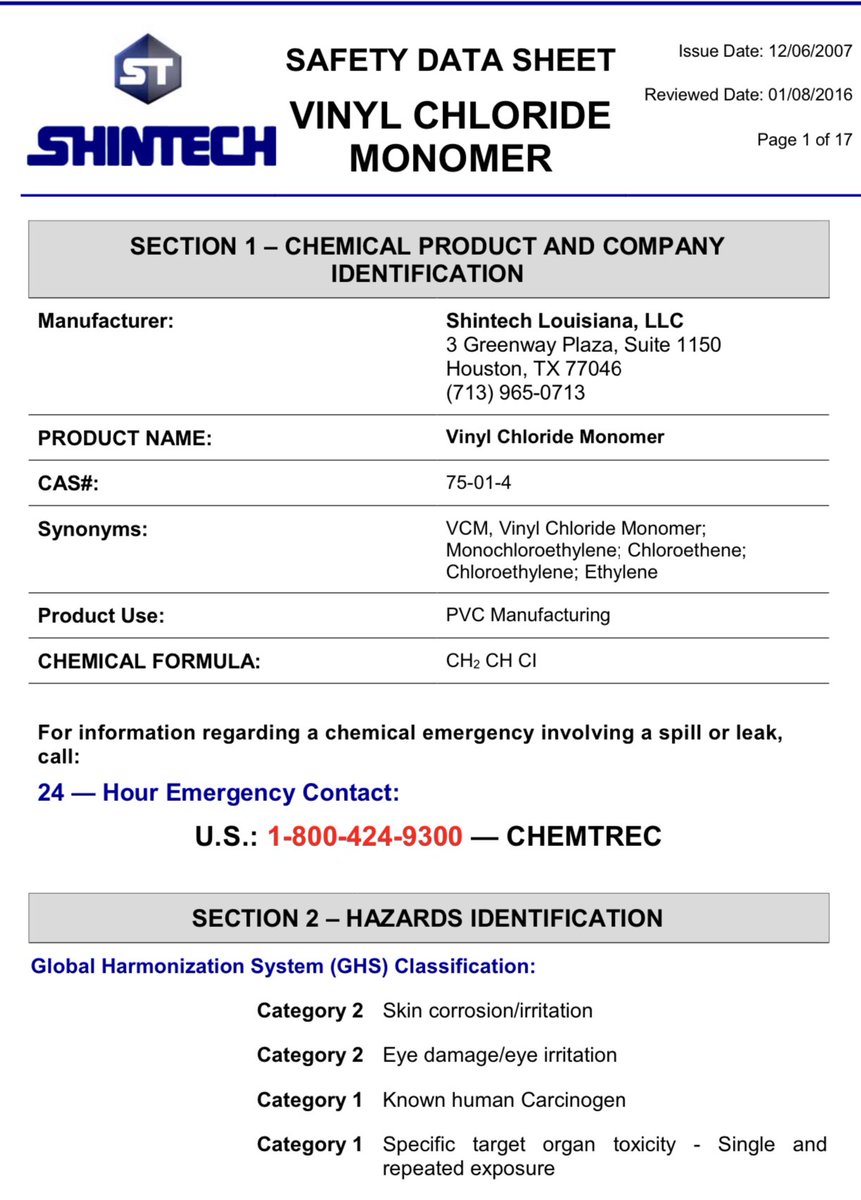 JMcClureAuthor's tweet image. Vinyl Chloride is used to make PVC. 

Shintech is the world’s largest producer of PVC.  

It’s interesting to note that nowhere in their fire fighting measures does it say to blow it all up!   

This was purposeful! Pray for Ohio!!! 

#PrayForOhio #SaveOhio #CrimesAgainstHumanity