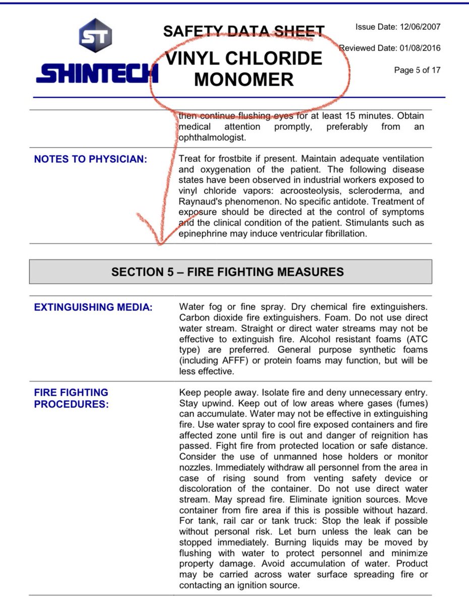 JMcClureAuthor's tweet image. Vinyl Chloride is used to make PVC. 

Shintech is the world’s largest producer of PVC.  

It’s interesting to note that nowhere in their fire fighting measures does it say to blow it all up!   

This was purposeful! Pray for Ohio!!! 

#PrayForOhio #SaveOhio #CrimesAgainstHumanity