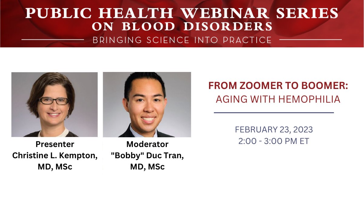 CDC_eHealth (@cdc_ehealth) on Twitter photo As people with #hemophilia are living longer, it’s important to understand the complications affecting the aging hemophilia community. Join a free webinar to learn about hemophilia and aging and ways providers can help support the aging transition. bit.ly/3bEjC7p As people with #hemophilia are living longer, it’s important to understand the complications affecting the aging hemophilia community. Join a free webinar to learn about hemophilia and aging and ways providers can help support the aging transition. bit.ly/3bEjC7p