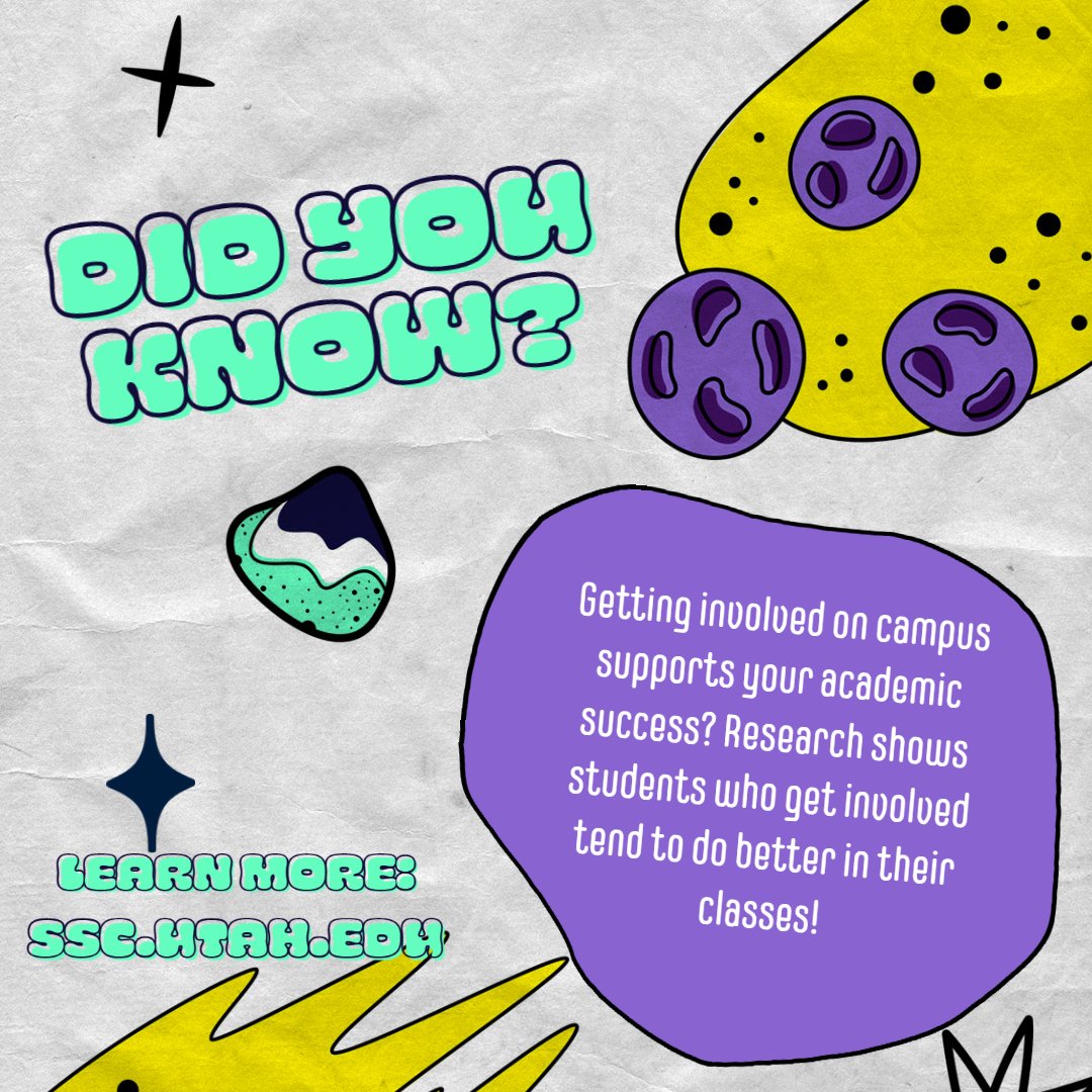 UStudentSuccess's tweet image. Did you know getting involved on campus supports your academic success? Meet with a Student Success Coach today to find out more about opportunities to get involved on campus! Schedule your meeting here at ssc.utah.edu