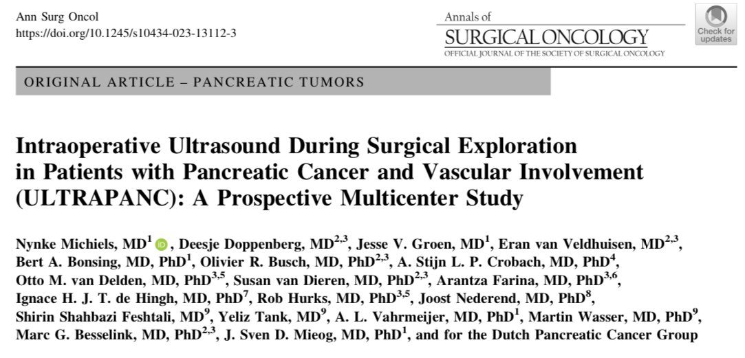 MarcBesselink's tweet photo. Value of Intraop Ultrasound during surgery for BRPC/LAPC #PancreaticCancer following mostly #FOLFIRINOX? 

#ULTRAPANC multic. study🇳🇱: IOUS changed resectability status in 32/85 (38%) pts. In 20/28 (71%) pts w/ presumed SMA involvement,
IOUS found it free

https://t.co/8lqv15qZaO https://t.co/uQDRxd5vRh