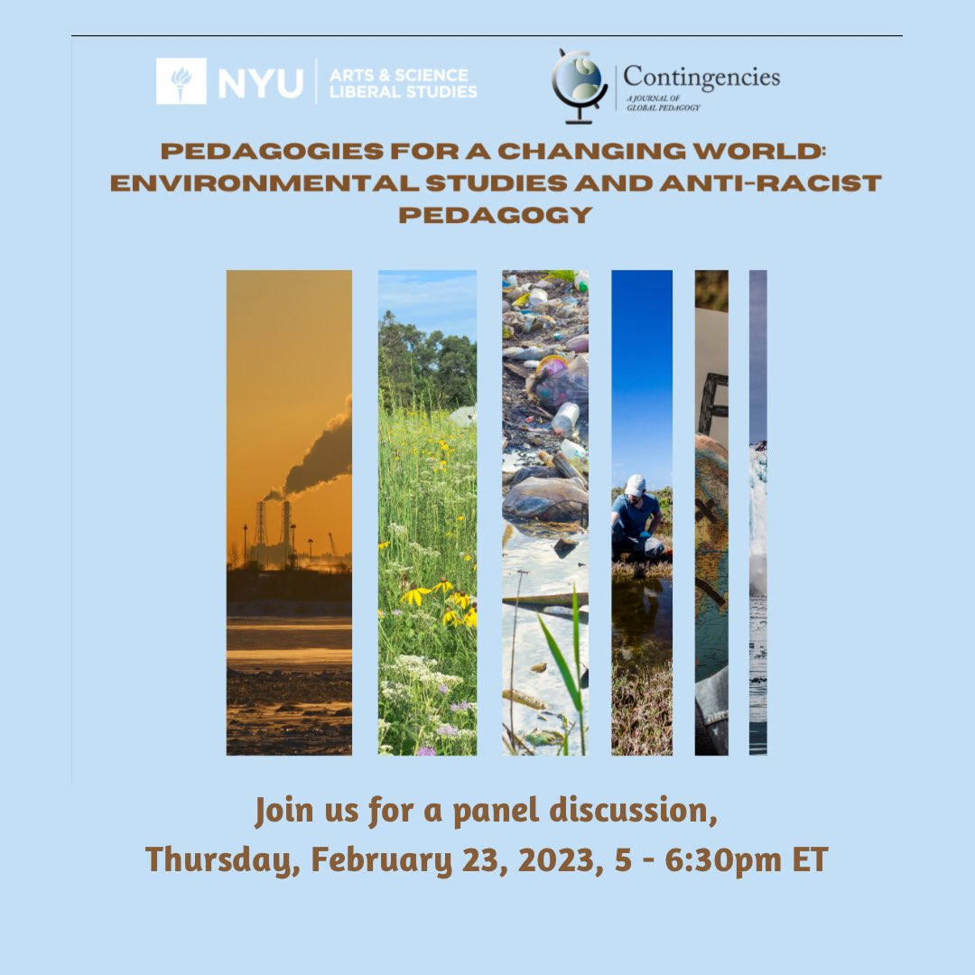 ContingenciesJ's tweet photo. RSVP at https://t.co/D7ZaBdnHqi…
Panelists:
Shanya Cordis , Columbia University 

Niesha Fort-Brooks, Community Land Conservancy

Running Grass, Antioch University and Three Circles Center

Cynthia Thomashow, Antioch University

Moderator:
Marian Thorpe, Liberal Studies, NYU https://t.co/OA2lUHEZP8