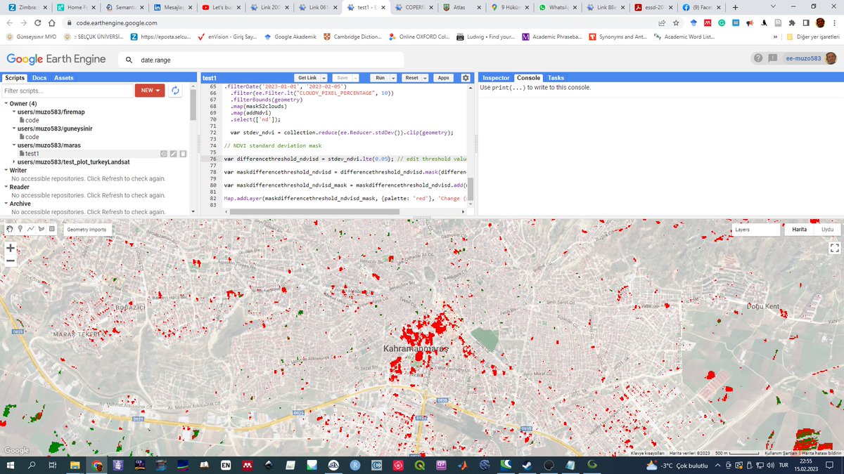 birkaç satır kod ile Ön değerlendirmeler
#GoogleEarthEngine #Earthquake #Deprem #Kahramanmaraş #Mw7.8 #Mw7.7