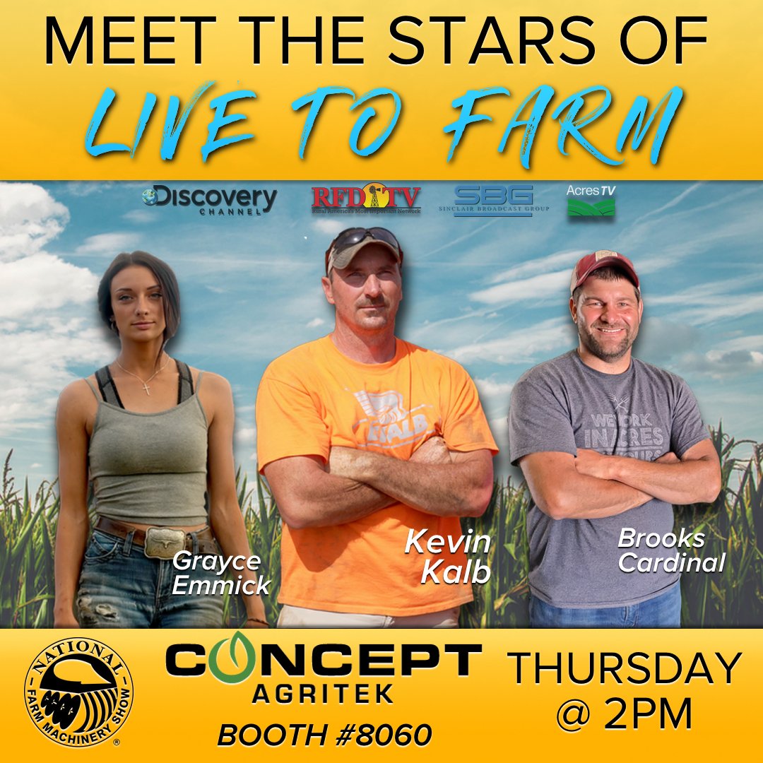 Concept AgriTek (@conceptagritek) on Twitter photo Who's at #NFMS23 ??? We're hosting a meet and greet with the <a href="/LiveToFarm/">Live To Farm</a> crew Thursday at 2P in the South wing. Be sure to ask the guys about #Calbor and their plans for Concept AgriTek this Spring! Looking forward to getting started with Farmer Grayce :) Who's at #NFMS23 ??? We're hosting a meet and greet with the <a href="/LiveToFarm/">Live To Farm</a> crew Thursday at 2P in the South wing. Be sure to ask the guys about #Calbor and their plans for Concept AgriTek this Spring! Looking forward to getting started with Farmer Grayce :)