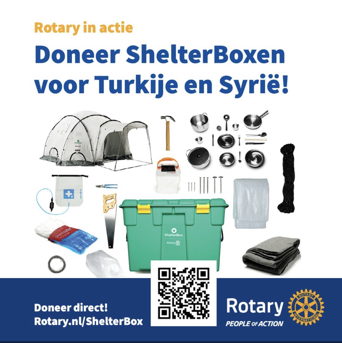 Ook Rotaryclub Gouda Bloemendaal heeft 2 shelterboxen gedoneerd voor de slachtoffers van de aardbeving in Turkije en Syrië #shelterbox