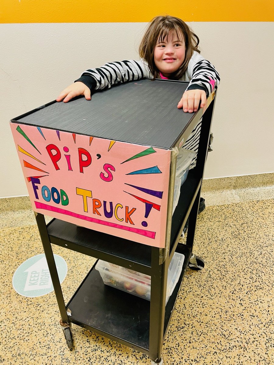 Everyday Pip & her amazing EA go around to all the classes & give out food to kids that need it.
And I couldn't love it more.
Such an important job.
Teaching her such responsibility.
#PipsFoodTruck 
@LimestoneDSB
#LessonsOutsideTheBox
#InclusionMatters
#downsyndrome
#FoodSharing