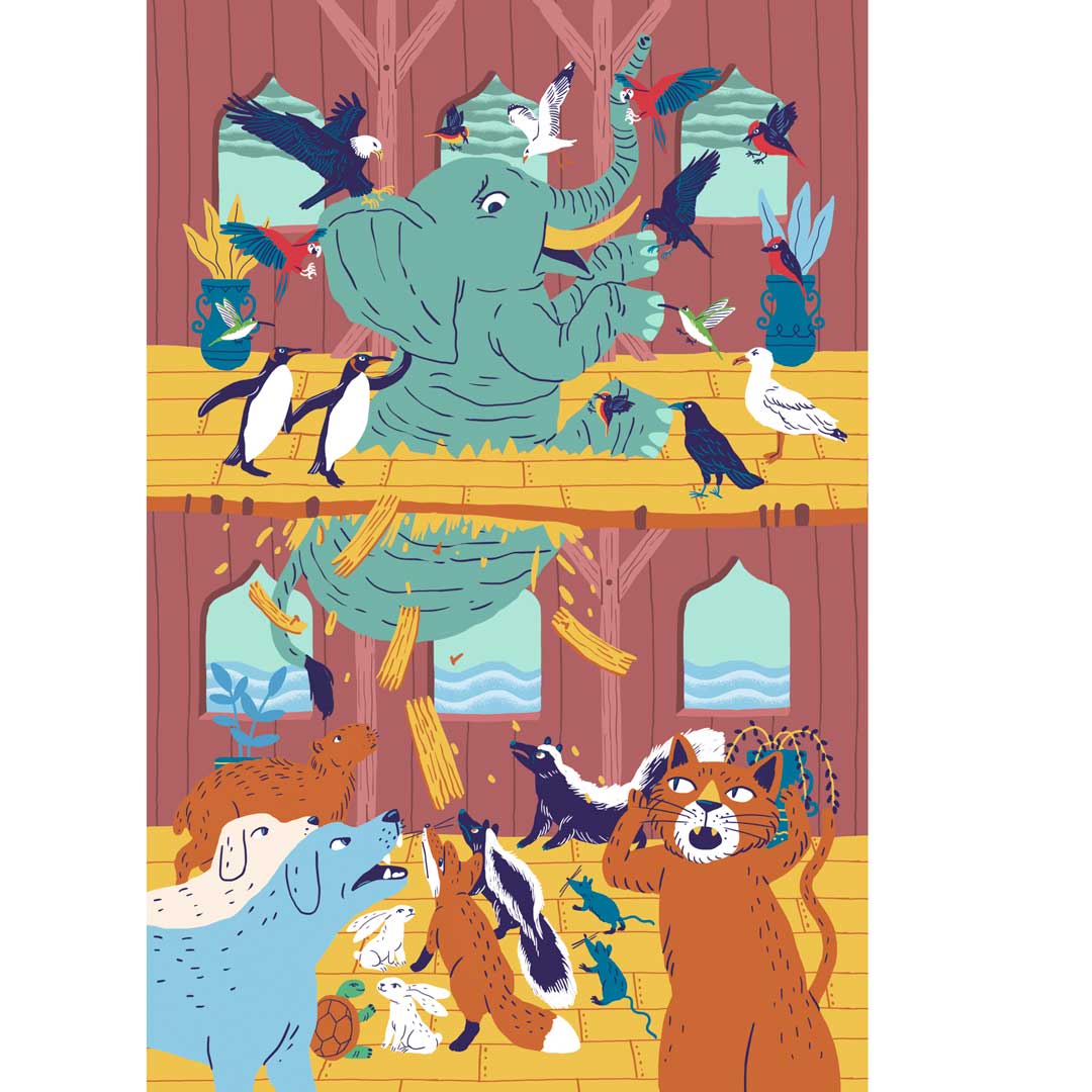 Ilustraciones para el libro “De cómo el Arca de Noé casi se hunde”, la nueva novela de maria ines falconi editado hace poco por <a href="/quipuLibros/">Quipu</a> 
#Quipu #guardianesdehistorias #humorinfantil #mariainesfalconi #pabloeliasilustra #arcadenoe #animals #noe #biblie #illustration #book