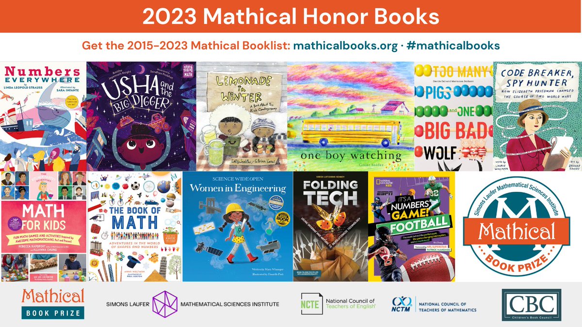 The 2023 Mathical Book Prize Award Winners are here! 👏 nctm.link/Lz2nP

#mathicalbooks