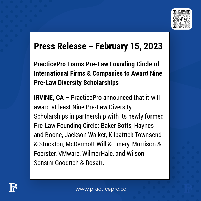 myPracticePro's tweet photo. PracticePro Forms Pre-Law Founding Circle of International Firms &amp; Companies to Award Nine Pre-Law Diversity Scholarships. https://t.co/GRWKcxXee4 #prelaw #prelawtwitter #Legal https://t.co/tbTV2vom1F