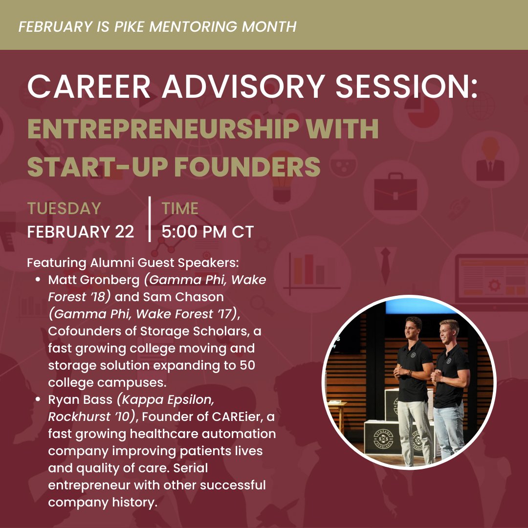 Register today for our next Career Advisory Session on Tuesday, February 22 at 5:00 pm CT! Our alumni guest speakers will speak about their pursuits into entrepreneurism and founding start-ups. Sign up now: l8r.it/LBKM