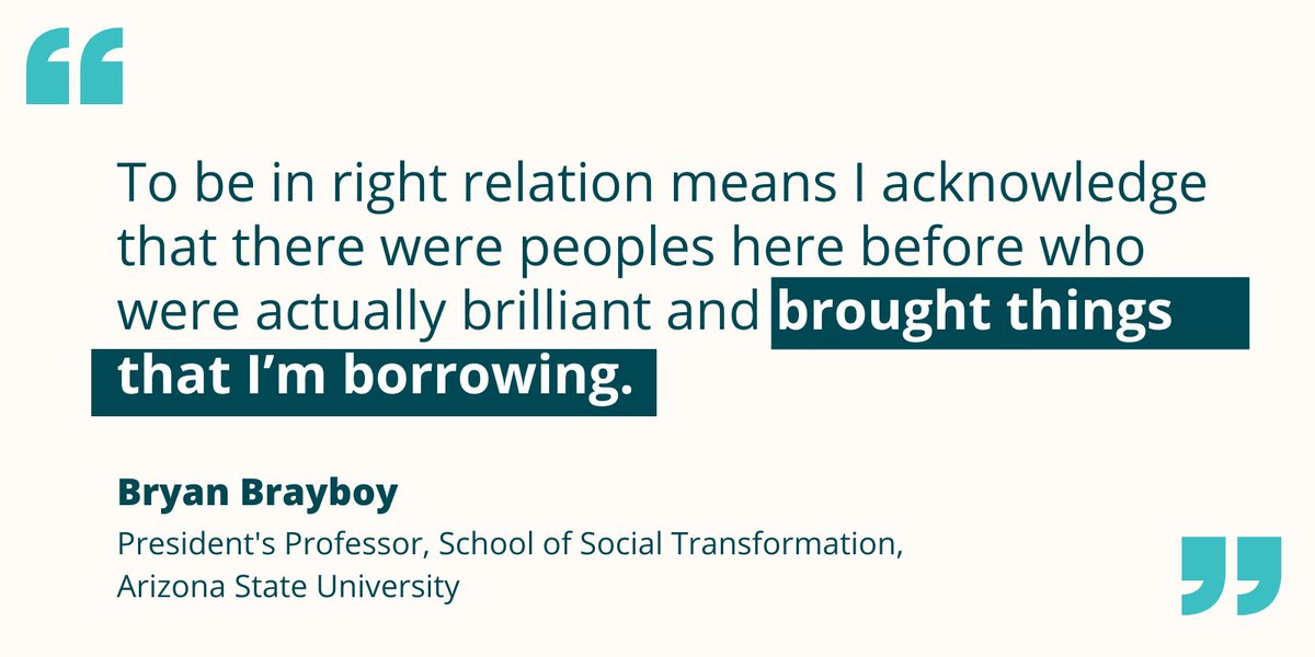 UIAinnovation's tweet image. Dr. @BryanBrayboy of @ASU defines what it means to "be in right relation."

Read our full conversation: bit.ly/3D10P37

#HigherEd #NativeEd