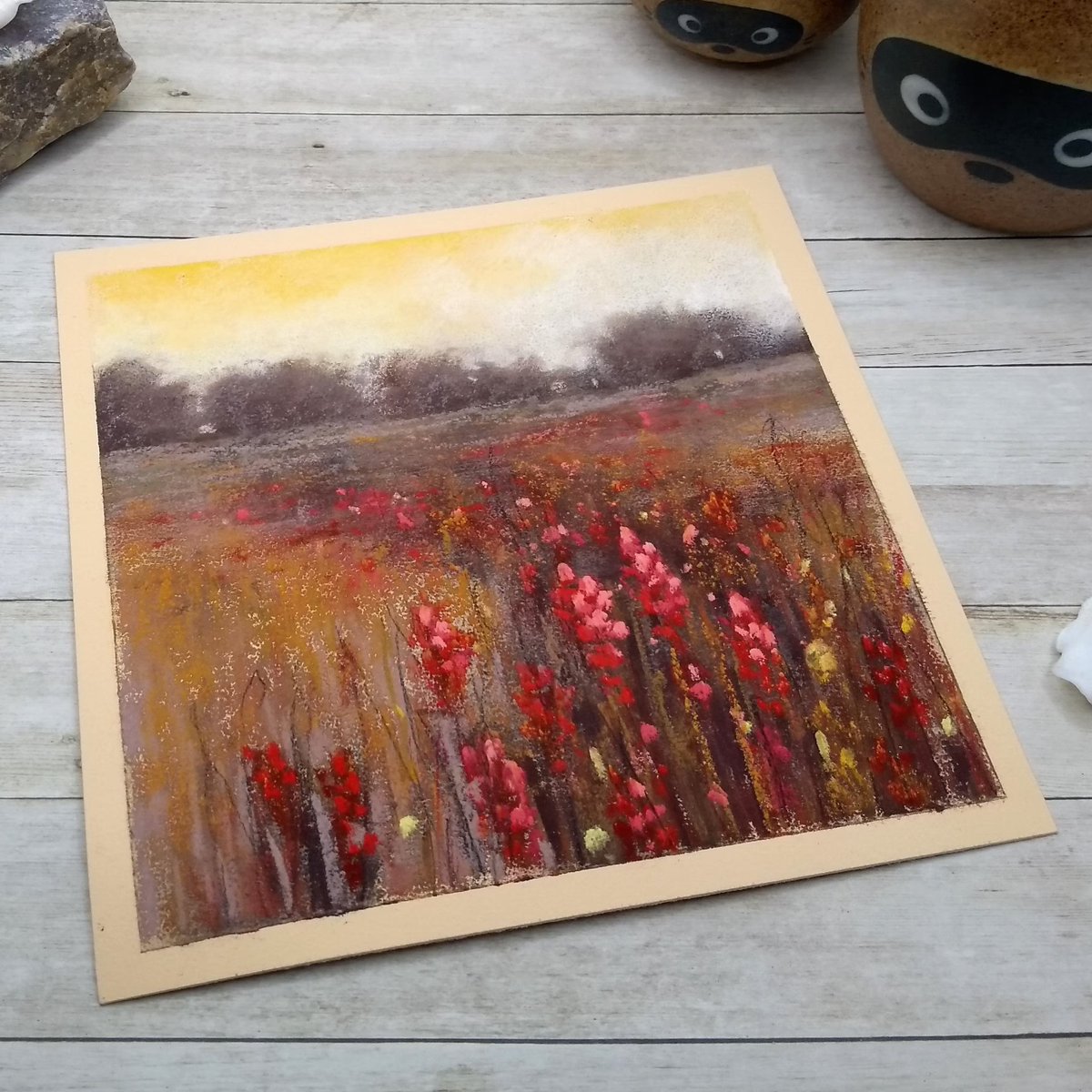 Really love this, from the Etsy shop TheWeeOwlStudio. etsy.me/3YFxZjC #etsy #red #fields #landscapepainting #landscapeart #artwork #pastel #pastelpainting #softpastelpainting #pastelart
