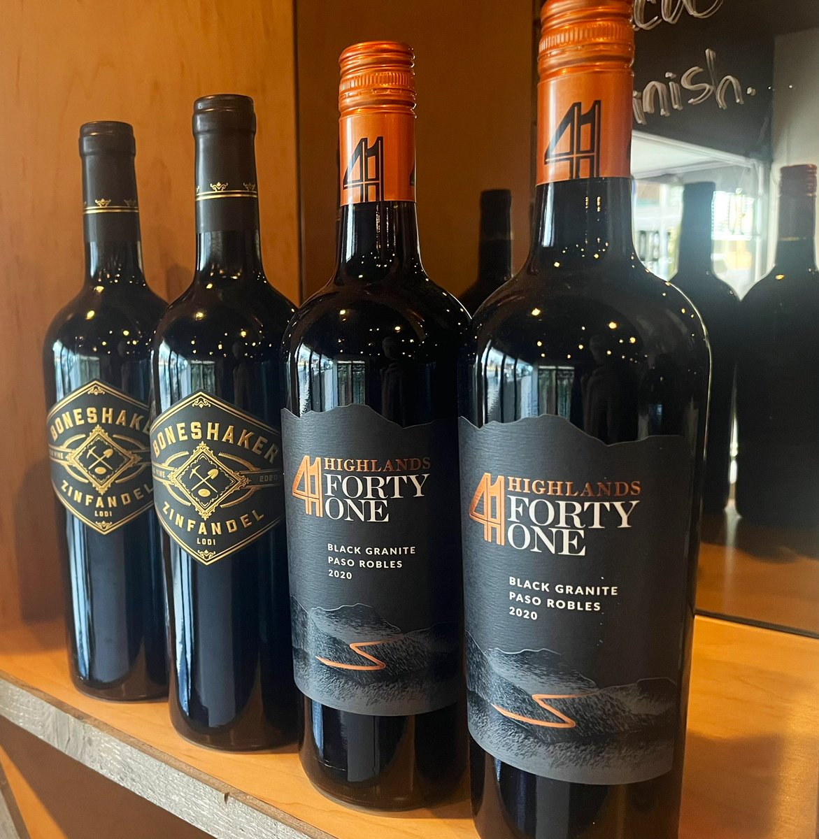 Some of our #featuredwines by the bottle this week… ~ Highland 41, Black Granite Blend from Paso Robles, CA, 2020 ~ Boneshaker Zinfandel, from Lodi, CA, 2020