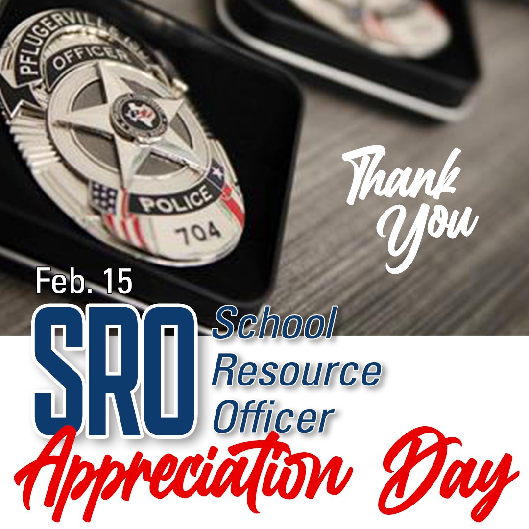 Today is School Resource Officer Appreciation Day. Let's give a shout out to these amazing officers who work to keep our schools safe. <a href="/pfisd_police/">Pflugerville ISD Police Department</a> #Pfamily