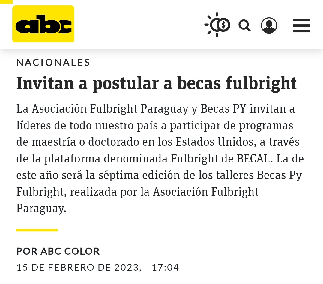 ¿Te imaginás estudiando con beca en EE.UU.? 👩‍🎓👨‍🎓

Estamos organizando por 7mo año consecutivo los talleres para que ex becarios te ayuden a postular con éxito a la beca <a href="/fulbrightpy/">Asociación Fulbright Paraguay</a> 

Dejanos tus datos acá ✍️ bit.ly/BecasPyFulbrig…

+Info 👇
abc.com.py/nacionales/202…
