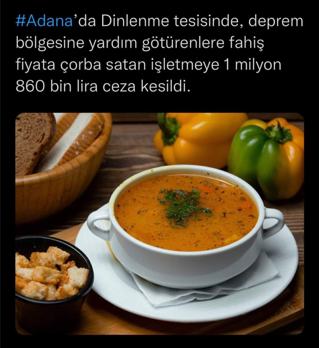 ADANA_MUHTARI's tweet image. #Adana’da Dinlenme tesisinde, deprem bölgesine yardım götürenlere fahiş fiyata çorba satan işletmeye 1 milyon 860 bin lira ceza kesildi.

#adanahaber #sondakika
