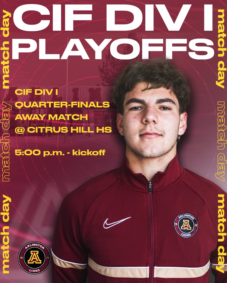 🚨 ℂ𝕀𝔽 𝔻𝟙 ℚ𝕦𝕒𝕣𝕥𝕖𝕣-𝔽𝕚𝕟𝕒𝕝𝕤 🚨

📍: Citrus Hill HS
⏱️: 5:00 pm kickoff 
🆚: Citrus Hill HS

Your #3 ranked Lions face off v a familiar opponent in Citrus Hill HS for the 3rd time this season in the D1 Quarterfinals.

Come out and support! Dress warm!

#heartofalion